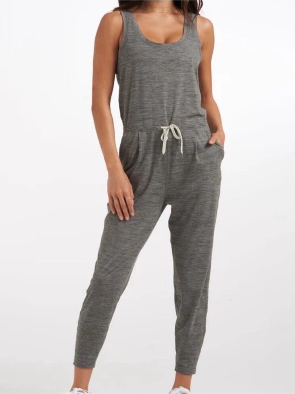 Vuori Gray Sleeveless Drawstring Jumpsuit